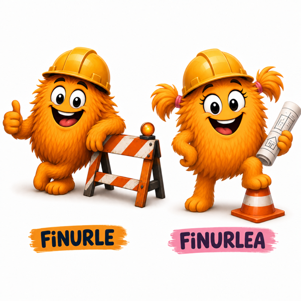 Finurle og Finurlea med hjelm, klare til å bygge